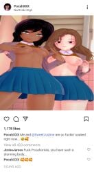18yo 3d bathroom best_friends black_hair brown_female brown_hair caption edit edited flashing_breasts flashing_tits green_eyes instagram koikatsu native_american_female natural_breasts original_character original_characters realistic_breast_size realistic_proportions red_eyes selfie social_media sweet_smile teenage_girls teenage_tits teenagers white_female