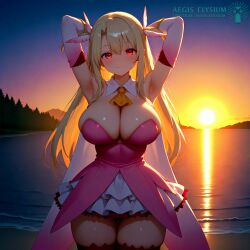 1girls 2025 adult adult_woman aegis_elysium afternoon afternoon_sky ai_generated alternate_breast_size arm_up armpit armpits arms_up big_breasts blushing_at_viewer blushing_female braless breasts cleavage close-up cloud clouds cute day daylight detailed_background detailed_shading dress elbow_gloves fate/stay_night fate_(series) female female_focus female_only gloves hair_ornament headpiece hi_res high_quality high_res high_resolution huge_breasts illyasviel_von_einzbern lake lakeside large_breasts light long_hair magical_girl magical_girl_outfit medium_skirt mount mountain mountains nervous night older older_female photoshoot pose pov praise_the_sun prisma_illya red_eyes sand seductive_look shiny shiny_skin short_skirt shy skindentation skirt sky solo solo_focus sun sunlight sunset sunset_sky sunshine thick_breasts tiara topless topless_female tree trees upper_body very_long_hair water watermark waves white_hair