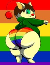 1male ass big_ass big_butt booty brown_hair bubble_butt butt_focus buttcheeks digital_media_(artwork) furry gay green_eyes green_hoodie looking_back male male_only marcus_(mooglemage) moogle original_character pride_color_background pride_color_underwear pride_month rainbow_background rainbow_clothing rainbow_underwear red_nose shiny_butt shiny_clothes smirk smirking solo solo_male tepigfan101 thick_thighs thighs yellow_fur
