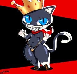 2025 4_fingers absurd_res anthro artist_name atlus balls biped black_background black_balls black_body black_clothing black_eyebrows black_footwear black_fur black_penis black_shoes black_tail blue_eyes clothed clothed_anthro clothed_male clothing clothing_pull crown digital_media_(artwork) dipstick_tail domestic_cat eyebrows felid feline felis fingers flaccid footwear foreskin foxart950 fur genitals glans glistening glistening_body glistening_eyes glistening_genitalia glistening_penis gloves_(marking) headgear hi_res humanoid_genitalia humanoid_penis inner_ear_fluff leg_markings looking_at_viewer male male_anthro mammal markings megami_tensei morgana_(persona) multicolored_body multicolored_clothing multicolored_footwear multicolored_fur multicolored_shoes navel nipples orange_clothing orange_footwear orange_shoes partially_retracted_foreskin pawpads penis persona_(series) persona_5 pink_glans pink_nipples pink_pawpads pointy_ears red_background red_scarf scarf sega sharp_teeth shoes simple_background smile smiling_at_viewer socks_(marking) solo tail tail_markings teeth text thick_thighs thin_eyebrows thong thong_pull tuft tuxedo_cat two_tone_body two_tone_clothing two_tone_footwear two_tone_fur two_tone_shoes underwear underwear_pull white_body white_fur white_inner_ear_fluff white_tail_tip yellow_clothing yellow_thong yellow_underwear