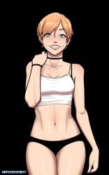 1girls 2d 2d_(artwork) andrea_summers ashleyblaze_(editor) black_background blonde_hair blue_eyes bracelet breasts choker dimples earrings edit facing_viewer female fit half_naked jewelry light_skin looking_at_viewer mrpotatoparty navel necklace panties short_hair slim small_breasts smile solo tank_top teeth_showing third-party_edit watermark