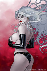 ass breasts chaos_comics diego_garcia female female_only grey_hair lady_death long_hair panties pinup red_lips richard_ortiz side_view solo standing tagme topless