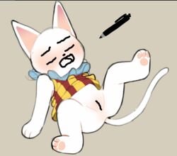ambiguous_gender animal_crossing anthro binkybnuuy blanca_(animal_crossing) blush chibi closed_eyes clothed clothing domestic_cat drawing_on_body felid feline felis female looking_pleasured mammal nintendo null open_mouth partially_clothed pawpads presenting presenting_crotch solo spread_legs spreading