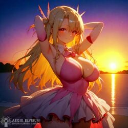 1girls 2025 adult adult_woman aegis_elysium afternoon afternoon_sky ai_generated alternate_breast_size arm_up armpit armpits arms_up big_breasts blushing_at_viewer blushing_female braless breasts cleavage close-up cloud clouds cute day daylight detailed_background detailed_shading dress elbow_gloves fate/stay_night fate_(series) female female_focus female_only gloves hair_ornament headpiece hi_res high_quality high_res high_resolution huge_breasts illyasviel_von_einzbern lake lakeside large_breasts light long_hair magical_girl magical_girl_outfit medium_skirt mount mountain mountains nervous older older_female photoshoot pose pov praise_the_sun prisma_illya red_eyes sand seductive_look shiny shiny_skin short short_skirt shy skindentation skirt sky solo solo_focus sun sunlight sunset sunset_sky sunshine thick_breasts tiara topless topless_female tree trees upper_body very_long_hair water watermark waves white_hair