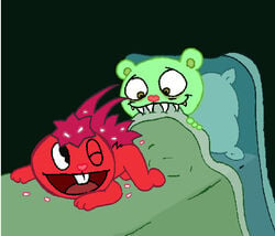 bear bed biting_sheets female flaky_(htf) flippy flippy_(htf) fliqpy green_fur happy_tree_friends male pillow porcupine tagme