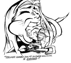 1girls artist_logo artist_name big_lips big_nose black_and_white blonde_female blonde_hair blowjob chained chained_collar chained_up chains choker choking choking_on_cock collar face_fucking hatching_(art) hatching_(technique) hatching_(texture) lips long_hair monochrome spiked_collar spikes straight_hair stretched_cheeks stretching tagme zommbay