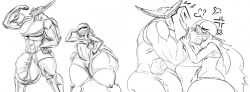 2boys big_ass bulge bulge_through_clothing curvy femboy flexing girly hair large_penis lilac_hexotic long male male/male male_only moobs muscular muscular_male sangelia sharp_teeth shorts small_penis tagme teasing the_dischords thick_thighs