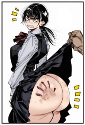 1girls ai_generated annoyed ass big_ass black_hair blush breasts chainsaw_man clenched_teeth female huge_ass long_hair mitaka_asa panties school_uniform shuya_(artist) skirt skirt_lift slap_mark tagme teeth thick_thighs
