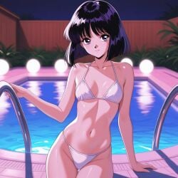 1girls ai_generated akai_yume bikini bishoujo_senshi_sailor_moon hotaru_tomoe sailor_saturn solo swimsuit white_bikini