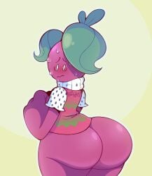 2023 ambiguous_gender anthro artist_name ass big_butt big_hands blush bodily_fluids bottomless cheren_(dozighost) cherry clothed clothing colored curvy_figure digital_drawing_(artwork) digital_media_(artwork) dozighost elemental_creature elemental_humanoid english_text fist flora_fauna food food_creature fruit glistening glistening_body glistening_butt glistening_pseudo_hair glistening_skin hi_res huge_butt humanoid leaf leaf_hair looking_back male_(lore) mammal mostly_nude multicolored_body multicolored_clothing multicolored_shirt multicolored_topwear nervous nervous_sweat not_furry pattern_clothing pattern_shirt pattern_topwear pear-shaped_figure pink_body pink_clothing pink_shirt pink_skin pink_topwear plant plant_hair pseudo_hair rear_view shaded shirt signature simple_background simple_eyes simple_face solo sweat sweatdrop text thick_thighs topwear two_tone_body watermark white_clothing white_shirt white_topwear wide_hips yellow_background