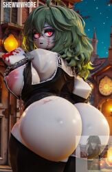 1girls ai_generated big_breasts green_hair pale_skin red_eyes reference_image roblox roblox_avatar robloxian shewwwhore solo solo_female thick_thighs