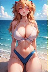 ai_generated asuka_langley_sohryu beach beautiful gorgeous neon_genesis_evangelion swimsuit