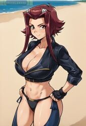 1girls ai_generated akiza_izinski angel_(kof) angel_(kof)_(cosplay) big_breasts breasts cleavage cosplay female female_only grecolanding izayoi_aki king_of_fighters large_breasts red_hair solo yu-gi-oh! yu-gi-oh!_5d's
