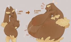 1girls anthro ass ass_bigger_than_head before_and_after big_ass big_belly big_breasts big_butt bottom_heavy breasts breasts_bigger_than_head bubble_butt closed_eyes curvaceous curvy curvy_figure english_text female fetal_movement furry game_freak grey_background huge_ass huge_breasts hyper_pregnancy lactation lagomorph lopunny male_only mayternity nintendo nude onomatopoeia pokemon pregnant pregnant_belly side_view smile solo solo_female text thick_thighs tideripples voluptuous wide_hips