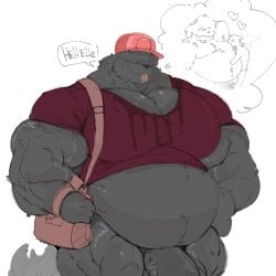 abbamusa410791 anthro balls bara big_balls big_muscles big_penis bottomless canid canine canis domestic_dog fantasizing flaccid furry huge_cock male male_only musclegut muscles muscular muscular_male pantsless pecs penis solo solo_male sweat sweating yaoi