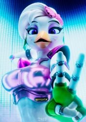 2025 3d_(artwork) accessory animatronic anthro armlet avian beak big_breasts bird blue_eyes bow_ribbon breasts chicken cinema_4d_(artwork) clothing crop_top digital_media_(artwork) ear_piercing ear_ring eyeshadow female five_nights_at_freddy's five_nights_at_freddy's:_security_breach galliform gallus_(genus) gesture glamrock_chica_(fnaf) glistening glistening_body hair hair_accessory hair_ribbon hairbow hand_behind_head hand_gesture hi_res looking_at_viewer machine makeup non-mammal_breasts open_mouth open_smile phasianid piercing pink_clothing pink_shirt pink_topwear purple_eyeshadow ribbons ring_piercing robot robot_anthro scottgames shirt short_hair smile smiling_at_viewer solo steel_wool_studios topwear v_sign watermark white_body zuse_(artist)