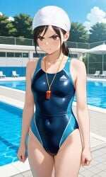 1girls ai_generated annoyed_expression competition_swimsuit gofgou one-piece_swimsuit original solo swimming_cap swimsuit