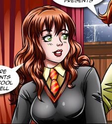 1girls bedroom big_breasts big_breasts blush blushing_female blushing_lines breasts breasts brown_hair comic_page comic_panel curtains cute_face face_focus female green_eyes harry_potter hermione_granger hogwarts_school_uniform large_tits lips lipstick long_hair palcomix palcomix_vip palcomixvip.com pretty_face school_uniform schoolgirl teenage_girl teeth tie tits_focus uniform upscaled