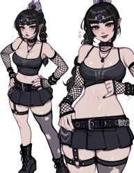 1girls 2025 2d baldur's_gate_3 bangs black_hair black_legwear blushyspicy braid choker circlet dungeons_and_dragons elf female fishnet_clothing fishnet_legwear goth goth_girl green_eyes larian_studios long_hair looking_at_viewer necklace patreon_logo scar shadowheart shoes skirt solo standing torn_clothing torn_pantyhose wizards_of_the_coast