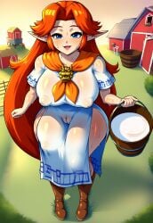 1girls ai_generated big_breasts blue_eyes boots breasts bucket bucket_of_milk cameltoe civitai clothed clothed_female clothing cremia dress elf_ears farm female female_focus female_only happy happy_female large_breasts long_hair majora's_mask malon nintendo nipple_bulge ocarina_of_time pointy_ears puckout red_hair smile smile_at_viewer smiling smiling_at_viewer solo solo_female solo_focus sweat sweat_fetish sweatdrop sweating sweaty sweaty_body the_legend_of_zelda the_legend_of_zelda:_majora's_mask the_legend_of_zelda:_ocarina_of_time thick thick_thighs thighs white_dress wide_hips