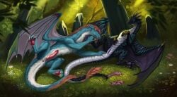 animal_genitalia anus black_body black_claws black_scales blue_body blue_fur claws darlsol' dragon duo erection female feral fur furred_dragon furred_scalie genital_slit genitals grass grey_claws hi_res knot male male/female mythological_creature mythological_scalie mythology pawpads penis pink_anus pink_knot pink_pawpads pink_penis plant purple_pawpads purple_vulva scales scalie