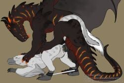 belly black_body black_scales bondage bondage bound canowicakte_(daedalus_darkblade) dinosaur dragon dromaeosaurid feathers female feral genitals grey_body grey_scales icy-marth knot light_bondage male mythological_creature mythological_scalie mythology penis prehistoric_species red_belly reptile scales scalie sex theropod white_body white_feathers