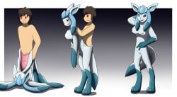 2018 anthro areola auro_vee barely_visible_genitalia barely_visible_penis biped blue_body blue_hair blue_nose blue_sclera blue_tail_tip border breasts brown_hair colored digitigrade dipstick_tail duo eeveelution female female_anthro front_view gender_transformation generation_4_pokemon genitals glaceon gloves_(marking) glowing glowing_eyes gradient_background hair human human_to_anthro latex_body leg_markings licking licking_lips licking_own_lips looking_at_another male male_human mammal markings mind_control mtf_transformation nintendo nipples nude nude_anthro nude_female nude_human nude_male open_mouth open_smile paws penis pokemon pokemon_(species) pseudo_hair red_eyes shaded side_view simple_background smile socks_(marking) solo_focus species_transformation standing suit_transformation tail tail_markings takeover three-quarter_view tongue tongue_out transformation vulva white_border wolferion