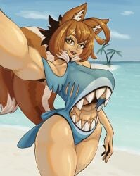 1girls beach blazblue burnette looking_at_viewer makoto_nanaya smile tagme
