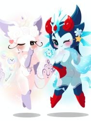 2girls big_ass big_breasts blizana cute elemental_pixies huge_breasts looking_at_viewer luminalia_(the_battle_cats) the_battle_cats