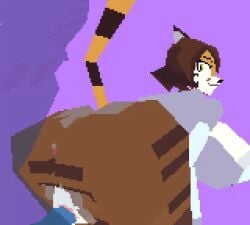 2024 3d_(artwork) animated anthro ass balls big_breasts big_butt breasts clothed clothed_sex clothing digital_media_(artwork) duo erection felid female genitals loop low_framerate low_poly male male/female mammal pantherine penetration penis polez purple_background sex simple_background solo_focus tiger vaginal_penetration vaginal_penetration