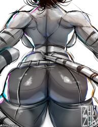 anthro ass_focus big_ass big_breasts bottomwear clothing feline female female_focus female_only fit fit_female fur furry hair hi_res huge_ass muscular muscular_female simple_background solo thick_thighs wide_hips zhuizha