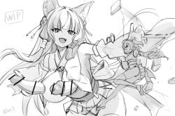 bar_censor censored comic cum ejaculation giantess greyscale handsfree_ejaculation huge_breasts huge_cock huge_cock intersex japanese_text monochrome original original_character penis penis_nipples projectile_cum seo_tatsuya speech_bubble unusual_genitalia_placement unusual_penis_placement