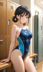 1girls ai_generated competition_swimsuit gofgou locker_room one-piece_swimsuit original solo swimsuit