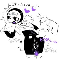 balls brawl_stars censored cum cum_on_balls from_behind gay japanese_text line_art male meeple_(brawl_stars) robot wan_txt yaoi
