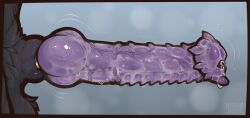 alien animal_genitalia anthro balls bodily_fluids clyde_wolf digital_media_(artwork) erection fur genital_fluids genital_shot genitals hybrid_genitalia hybrid_penis knot male mammal medial_ring medial_ringed_hybrid_penis nude penile_spines penis precum sheath simple_background solo vein veiny_penis
