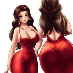 ass big_butt breasts busty cleavage large_breasts leonart mario_(series) nintendo pale_skin pauline red_dress