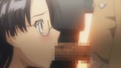 black_hair face glasses profile solo