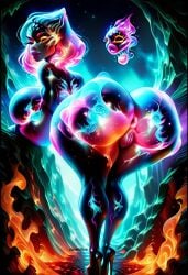 1girls ai_generated anus ass bent_over breasts bubble_butt darkeffect elemental_creature elemental_humanoid female female_focus female_only fire fire_creature fire_hair fire_humanoid flame flames glowing_body glowing_genitalia large_breasts lips nude plump_lips presenting presenting_hindquarters pussy solo solo_female solo_focus wide_hips