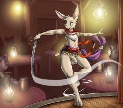 anthro balls bat bat_ears bat_tail beaded_jewelry beaded_necklace beads belt canid canine canis chest_tuft clothed clothing dancing dancing_costume desert_bat digital_media_(artwork) fur genitals gold_(metal) gold_jewelry green_eyes group hi_res holding_object holding_weapon humanoid_genitalia humanoid_penis jackunator jewelry lamp male mammal melee_weapon mostly_nude mostly_nude_anthro mostly_nude_male murid murine necklace oil_lamp penis rat rodent sash smile sword tail tan_body tan_fur tuft turo_of_akesh weapon wingless_bat