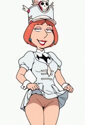1girls 20th_century_fox 20th_century_studios ai_generated cosplay crossover crossover_cosplay earrings family_guy female fox_corporation fuzzy_door_productions grin hair hat jakuzure_nonon_(cosplay) kill_la_kill lifted_skirt lois_griffin orange_hair pussy shako_cap skirt smile steven1472