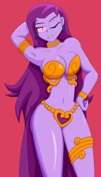 3th bikini earrings harem_outfit inner_sideboob large_breasts purple_hair purple_skin risky_boots shantae slim_waist
