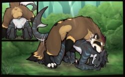 anal anal_sex animal_genitalia animal_penis anthro anthro_on_feral anus ass balls bite blood bodily_fluids brown_body brown_fur claws clyde_wolf cum digital_media_(artwork) doggy_style duo erection feral fish forced from_behind_position fur genital_fluids genitals gulonine hair humanoid_genitalia humanoid_penis male male/male male_penetrated male_penetrating male_penetrating_male mammal marine mustelid musteline nude penetration penis scratches sex shark sheath tail teeth wolverine zoophilia