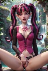 1girls ai_generated artist_name black_hair black_panties blunt_bangs blurry blurry_background breasts bustier cleavage clothing_aside cross cross-laced_clothes cross_earrings day detached_collar draculaura earrings eyelashes eyeshadow facial_mark fangs female female_masturbation fingering fingernails heart heart_earrings hi_res jewelry lingerie lips lipstick long_hair long_sleeves looking_at_viewer makeup mascara masturbation medium_breasts mole mole_on_breast monster_high multicolored_hair nail_polish navel no_pants nose open_mouth outdoors panties panties_aside parted_lips pink_eyes pink_hair pink_nails pointy_ears purple_hair pussy pussy_juice r34arts ribbon sitting solo spread_legs streaked_hair teeth twintails two-tone_hair underwear water waterfall watermark