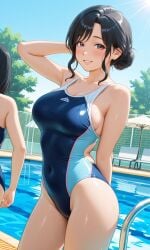 2girls ai_generated competition_swimsuit female gofgou one-piece_swimsuit original swimsuit