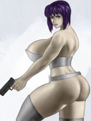 1girls 2d ass ass_focus big_ass big_breasts breasts female female_only ghost_in_the_shell hoop_earrings huge_ass kusanagi_motoko low-angle_view palemancer