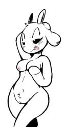 anthro black_and_white blush blush_lines bovid bovine breasts bunny_maloney charlotte_(bunny_maloney) cow eyebrows female female_only furry furry_only hooves horn horns machetesaga narrowed_eyes nipples pussy raised_eyebrows smile solo tagme three-quarter_portrait three-quarter_view tongue tongue_out