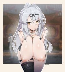 1girls big_breasts busty curvaceous curves curvy curvy_body curvy_female curvy_figure fat_tits female female_only hoyoverse huge_breasts large_breasts light-skinned_female light_skin mihoyo nipples tilt-shift_(azalanz) topless white_hair yellow_eyes yixuan_(zenless_zone_zero) zenless_zone_zero