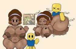 1boy 1girl ass black_choker breasts chibi choker english_text erection fingerless_gloves futa_with_male gloves grey_skin hat heart hetero hood hoodie huge_ass jrataylor lafreakysky large_breasts large_penis long_hair muscular_female nipples penis precum roblox roblox_avatar robloxian short_hair simple_background standing sweat testicles thick_thighs uncensored