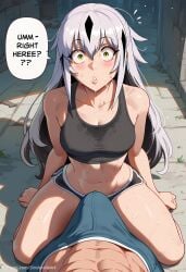 1boy1girl ai_generated bulge bulge_under_clothes busty caption cheating comic comic_page commission dialogue english_text fate/grand_order fate_(series) female male nagao_kagetora_(fate) netorare patreon patreon_url patreon_username public sinderellaart text text_bubble thick voluptuous