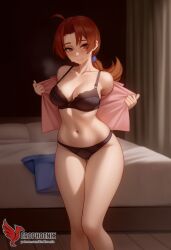 1girls 2d ai_generated ass barefeet big_ass big_breasts bra breasts brown_eyes brown_hair cleavage delia_ketchum_(pokemon) erophoenix feet female female_focus full_body looking_at_viewer looking_back low_ponytail milf nintendo older_woman open_clothes pale_skinned_female patreon_username pokemon smile soles solo solo_female sweat thick thick_thighs toes uncensored underwear undressing voluptuous